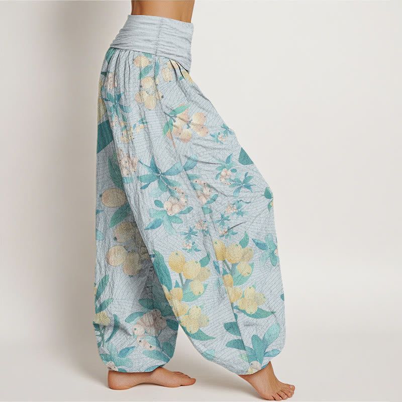 Pantalones Buddha Stones de algodón puro con estampado de níspero para mujer, cintura elástica