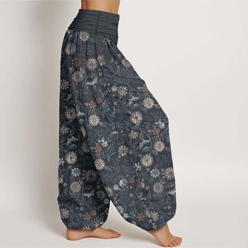 Pantalones Buddha Stones de algodón puro con diseño informal de Nueva York, con diseño de flores y hojas de aster, para mujer, con cintura elástica - image 2