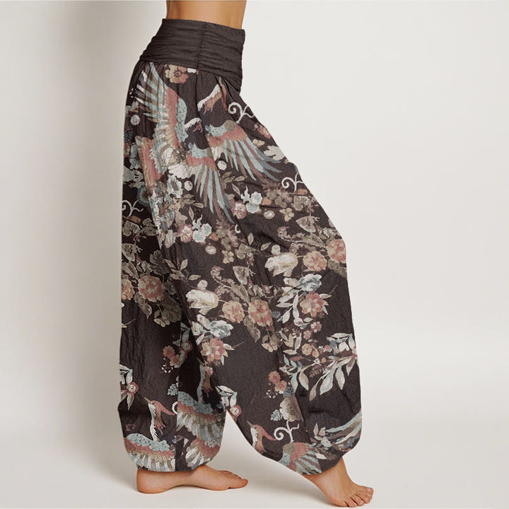 Pantalones Buddha Stones de algodón puro con estampado de flores coloridas, pájaros y hojas para mujer, con cintura elástica - image 10