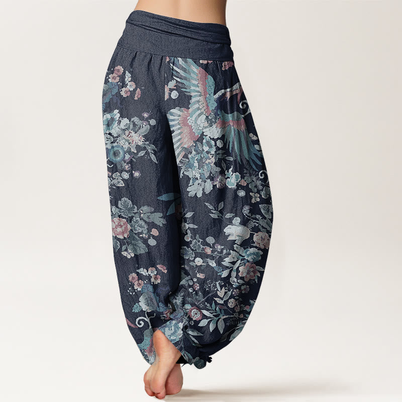 Pantalones Buddha Stones de algodón puro con estampado de flores coloridas, pájaros y hojas para mujer, con cintura elástica - image 6