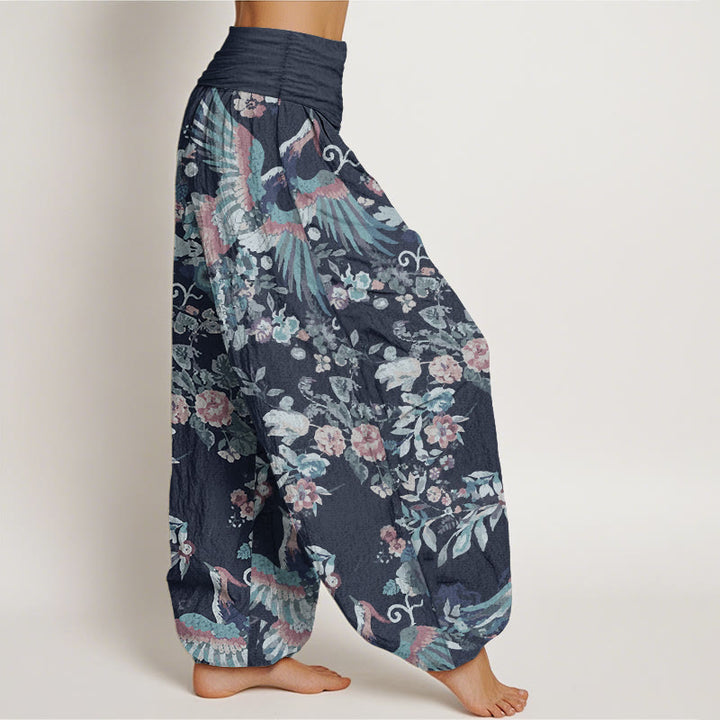 Pantalones Buddha Stones de algodón puro con estampado de flores coloridas, pájaros y hojas para mujer, con cintura elástica - image 7