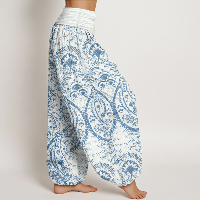 Pantalones harén de algodón puro con estampado de cachemira y flores de Buddha Stones para mujer, cintura elástica - image 2
