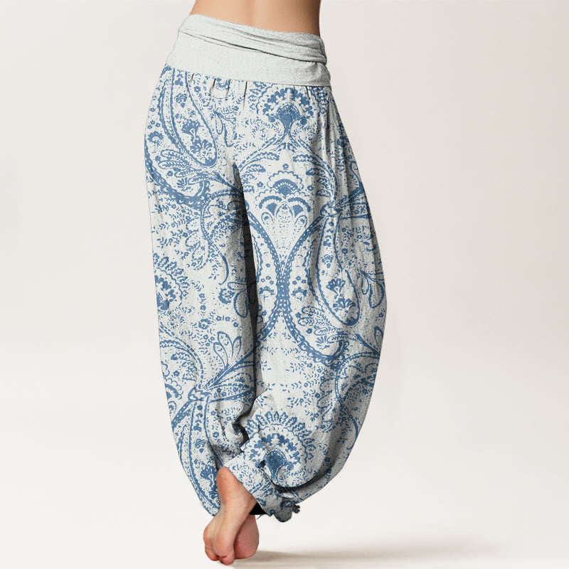 Pantalones harén de algodón puro con estampado de cachemira y flores de Buddha Stones para mujer, cintura elástica - image 1