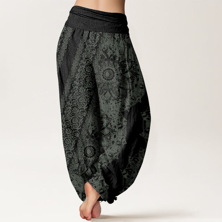 Pantalones Buddha Stones de algodón puro con estampado de mandalas y flores paralelas para mujer, cintura elástica - image 10