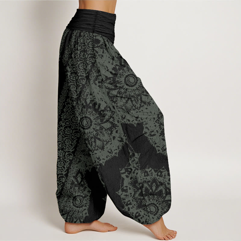 Pantalones Buddha Stones de algodón puro con estampado de mandalas y flores paralelas para mujer, cintura elástica - image 11