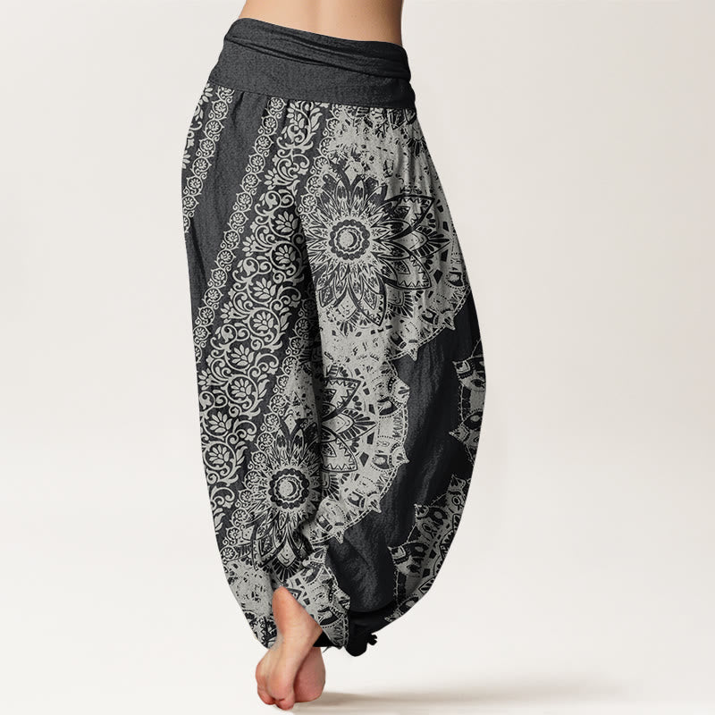 Pantalones Buddha Stones de algodón puro con estampado de mandalas y flores paralelas para mujer, cintura elástica - image 1