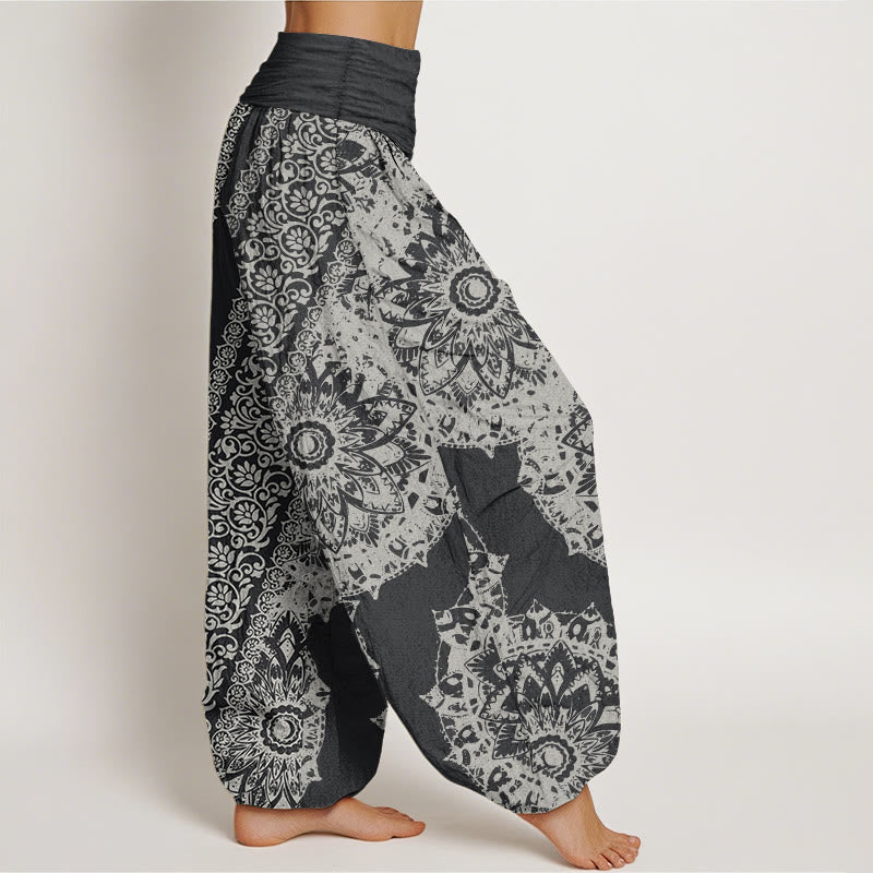 Pantalones Buddha Stones de algodón puro con estampado de mandalas y flores paralelas para mujer, cintura elástica - image 2