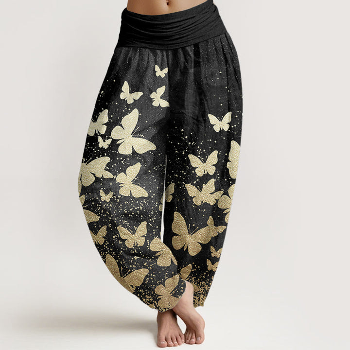 Pantalones Buddha Stones de algodón puro con estampado de mariposas doradas para mujer, informales, con cintura elástica - Negro - US22，UK/AU26，EU54 (6XL) - image 9