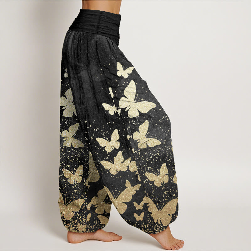 Pantalones Buddha Stones de algodón puro con estampado de mariposas doradas para mujer, informales, con cintura elástica - image 11