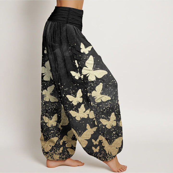 Pantalones Buddha Stones de algodón puro con estampado de mariposas doradas para mujer, informales, con cintura elástica - image 11