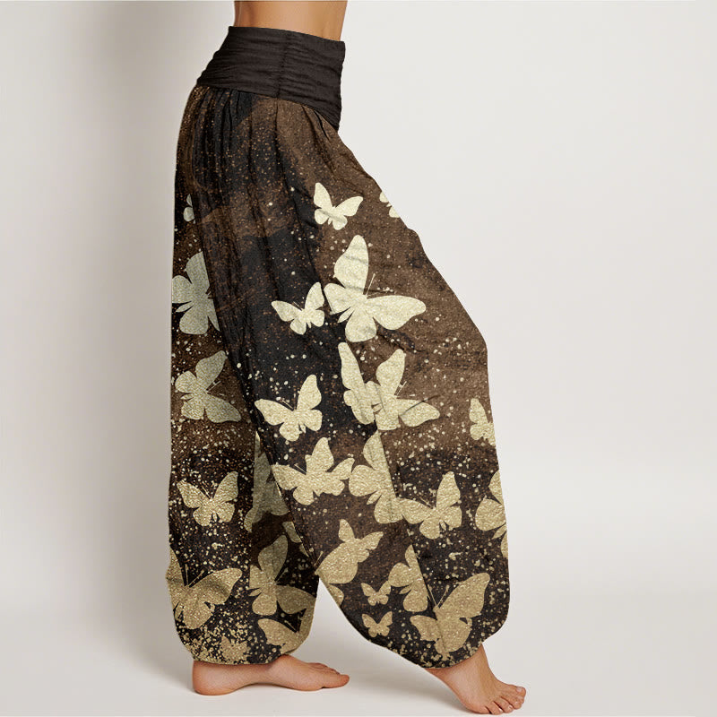 Pantalones Buddha Stones de algodón puro con estampado de mariposas doradas para mujer, informales, con cintura elástica - image 8