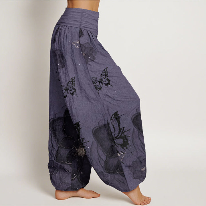 Pantalones Buddha Stones de algodón puro con estampado de flores y mariposas para mujer, con cintura elástica - image 2