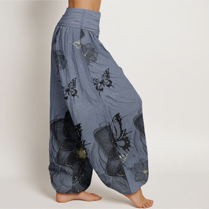 Pantalones Buddha Stones de algodón puro con estampado de flores y mariposas para mujer, con cintura elástica - image 11