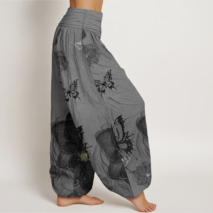 Pantalones Buddha Stones de algodón puro con estampado de flores y mariposas para mujer, con cintura elástica - image 8