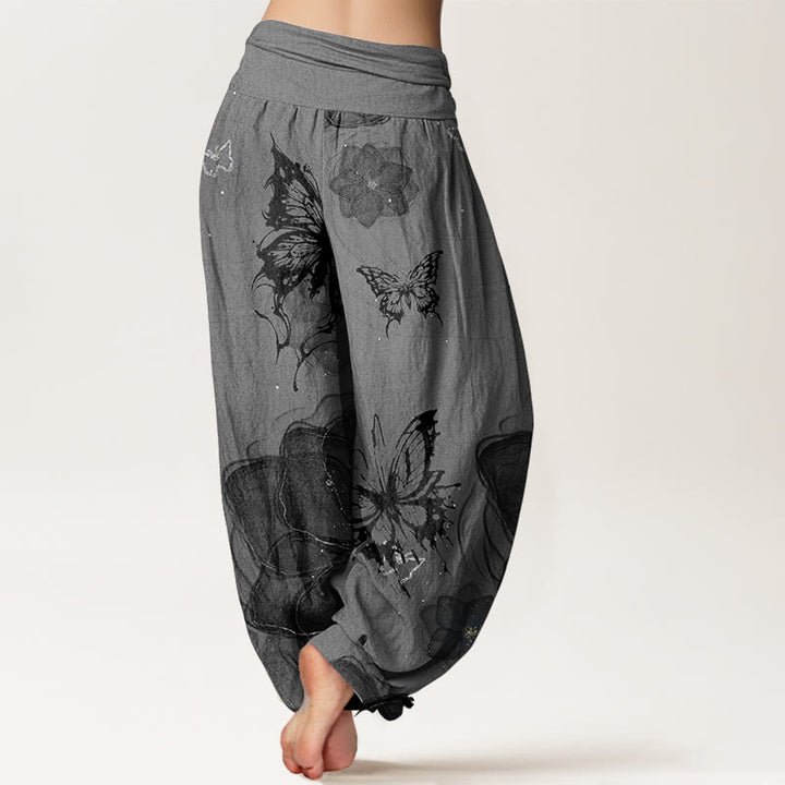 Pantalones Buddha Stones de algodón puro con estampado de flores y mariposas para mujer, con cintura elástica - image 7