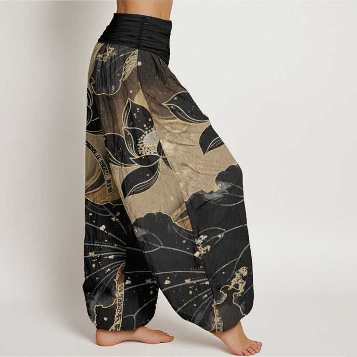 Pantalones Buddha Stones de algodón puro con estampado de pétalos de loto para mujer, informales, con cintura elástica - image 2
