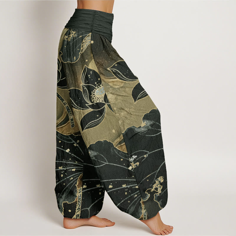 Pantalones Buddha Stones de algodón puro con estampado de pétalos de loto para mujer, informales, con cintura elástica - image 8