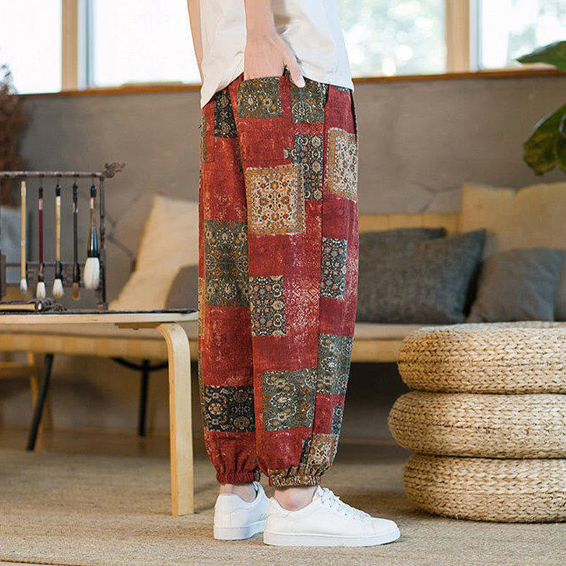 Pantalones harem para hombre hasta el tobillo con bolsillos, estampado de patchwork cuadrado y Buddha Stones para el verano. - image 13