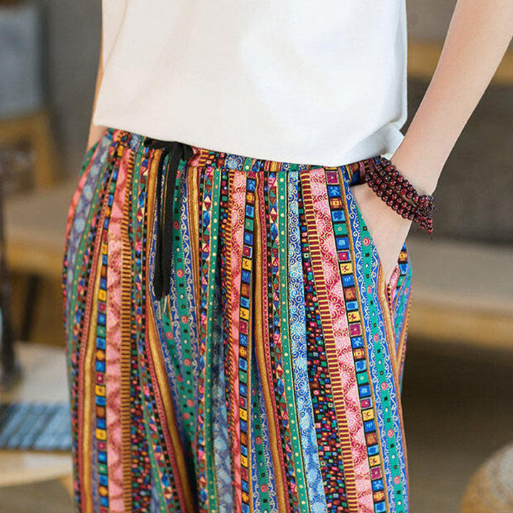 Pantalones harén de lino y algodón con rayas de colores de Buddha Stones para hombre, hasta el tobillo, con bolsillos - image 27