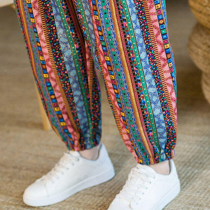 Pantalones harén de lino y algodón con rayas de colores de Buddha Stones para hombre, hasta el tobillo, con bolsillos - image 29