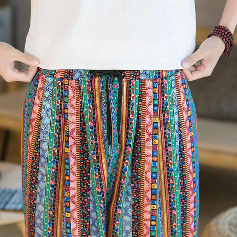 Pantalones harén de lino y algodón con rayas de colores de Buddha Stones para hombre, hasta el tobillo, con bolsillos - image 28