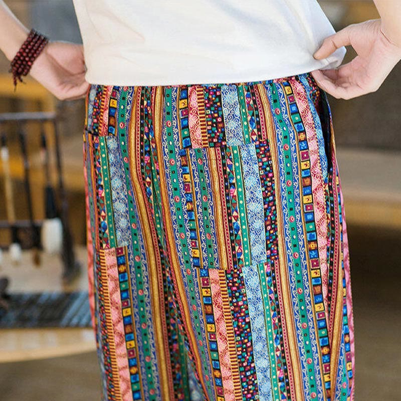 Pantalones harén de lino y algodón con rayas de colores de Buddha Stones para hombre, hasta el tobillo, con bolsillos - image 30