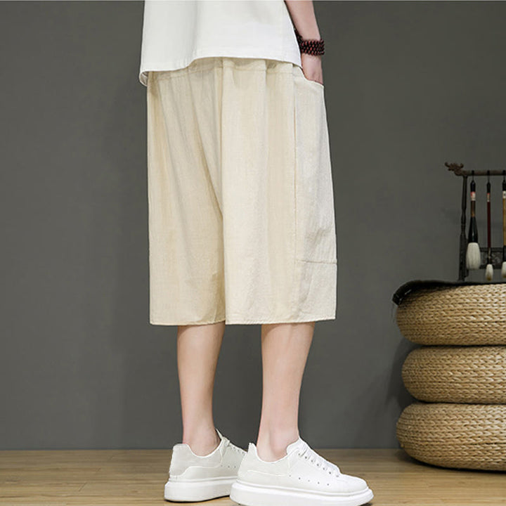 Pantalones capri estilo harén de algodón y lino con cordón ajustable para hombre, estilo casual, con bolsillos, de Buddha Stones - image 3