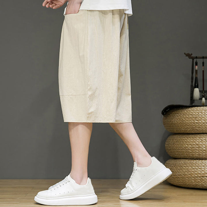 Pantalones capri estilo harén de algodón y lino con cordón ajustable para hombre, estilo casual, con bolsillos, de Buddha Stones - image 6