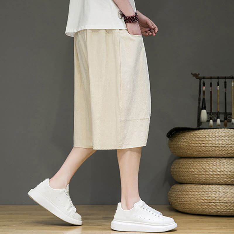 Pantalones capri estilo harén de algodón y lino con cordón ajustable para hombre, estilo casual, con bolsillos, de Buddha Stones - image 5