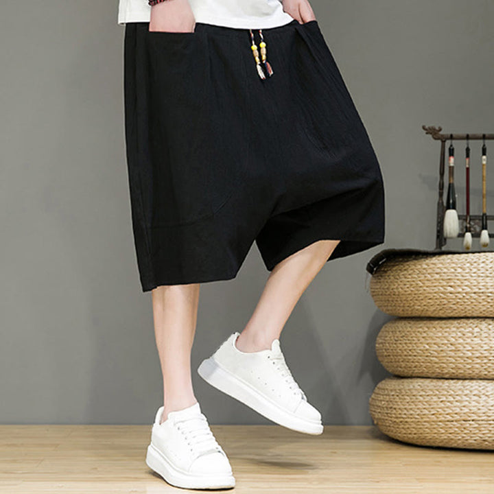 Pantalones capri estilo harén de algodón y lino con cordón ajustable para hombre, estilo casual, con bolsillos, de Buddha Stones - image 18