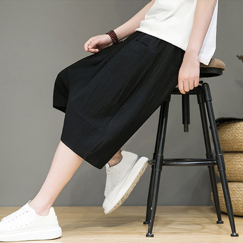 Pantalones capri estilo harén de algodón y lino con cordón ajustable para hombre, estilo casual, con bolsillos, de Buddha Stones - image 19