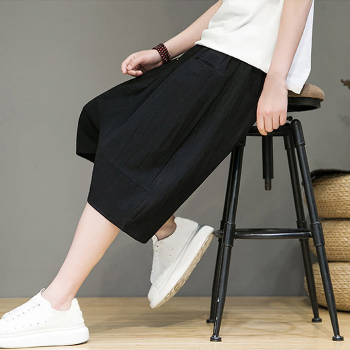 Pantalones capri estilo harén de algodón y lino con cordón ajustable para hombre, estilo casual, con bolsillos, de Buddha Stones - image 19