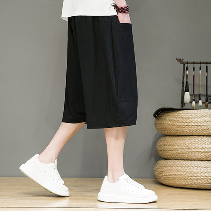 Pantalones capri estilo harén de algodón y lino con cordón ajustable para hombre, estilo casual, con bolsillos, de Buddha Stones - image 15