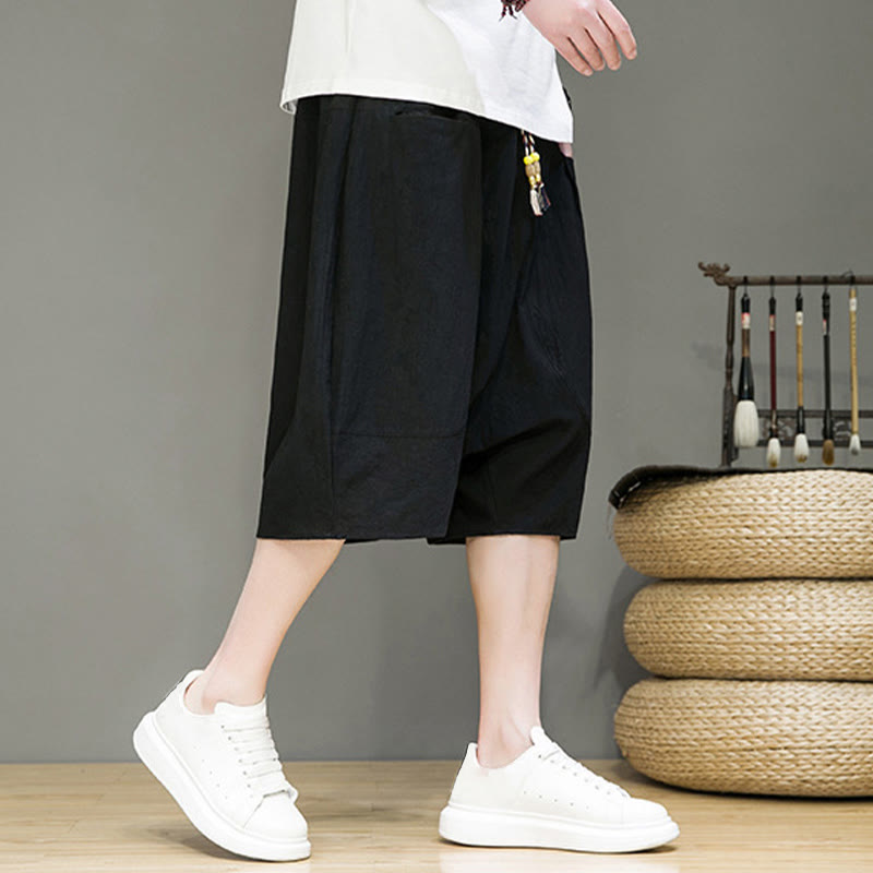 Pantalones capri estilo harén de algodón y lino con cordón ajustable para hombre, estilo casual, con bolsillos, de Buddha Stones - image 17