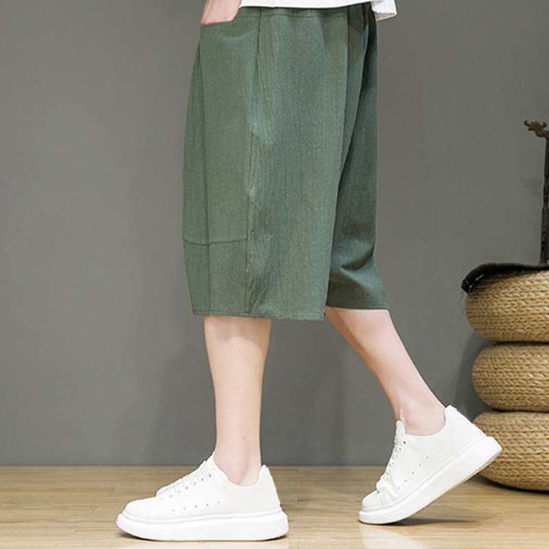 Pantalones capri estilo harén de algodón y lino con cordón ajustable para hombre, estilo casual, con bolsillos, de Buddha Stones - image 25