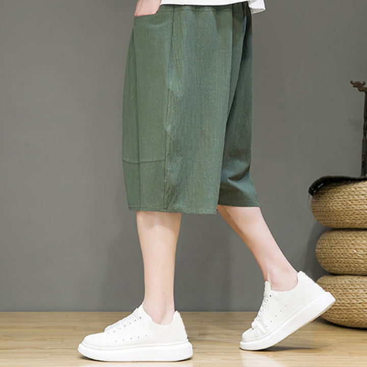 Pantalones capri estilo harén de algodón y lino con cordón ajustable para hombre, estilo casual, con bolsillos, de Buddha Stones - image 25