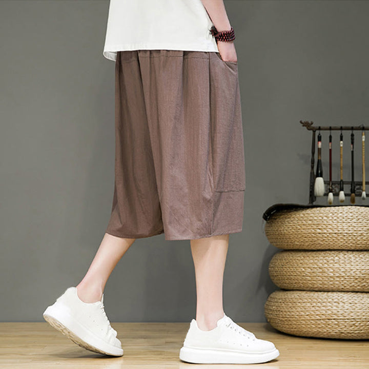 Pantalones capri estilo harén de algodón y lino con cordón ajustable para hombre, estilo casual, con bolsillos, de Buddha Stones - image 32