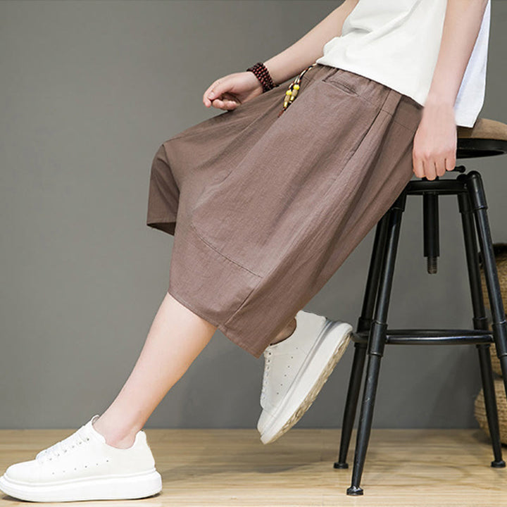 Pantalones capri estilo harén de algodón y lino con cordón ajustable para hombre, estilo casual, con bolsillos, de Buddha Stones - image 36