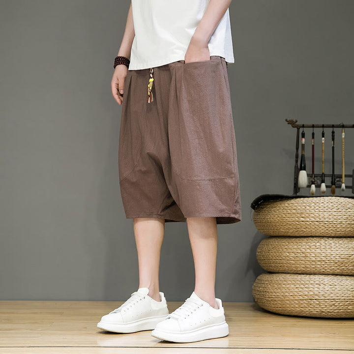 Pantalones capri estilo harén de algodón y lino con cordón ajustable para hombre, estilo casual, con bolsillos, de Buddha Stones - image 31
