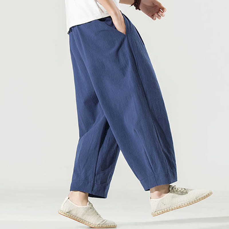 Pantalones harén hasta el tobillo para hombre con bolsillos y diseño de Buddha Stones en color liso - image 4