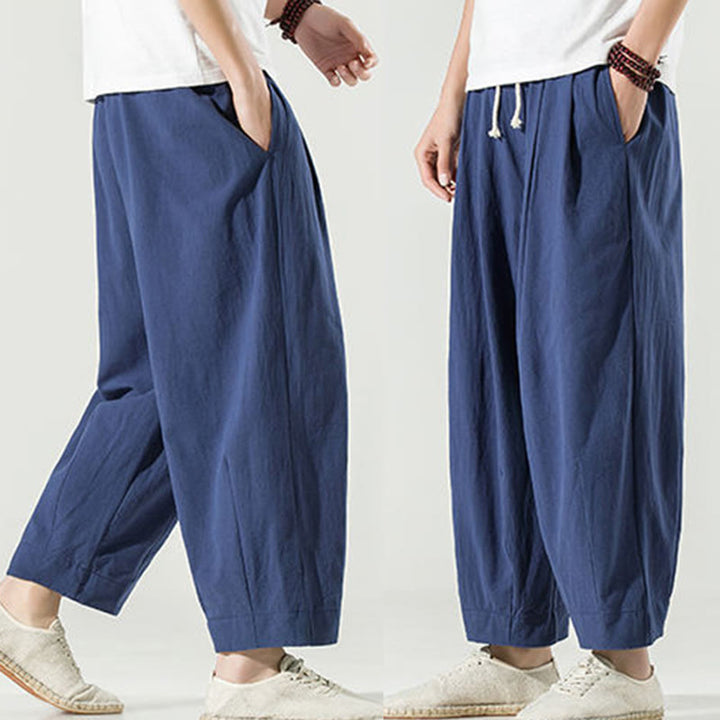 Pantalones harén hasta el tobillo para hombre con bolsillos y diseño de Buddha Stones en color liso - image 7