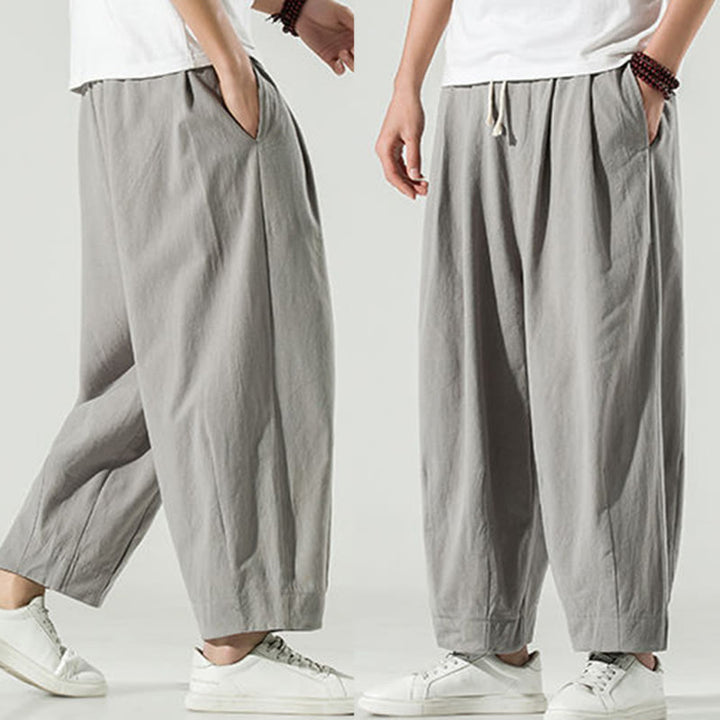 Pantalones harén hasta el tobillo para hombre con bolsillos y diseño de Buddha Stones en color liso - image 20