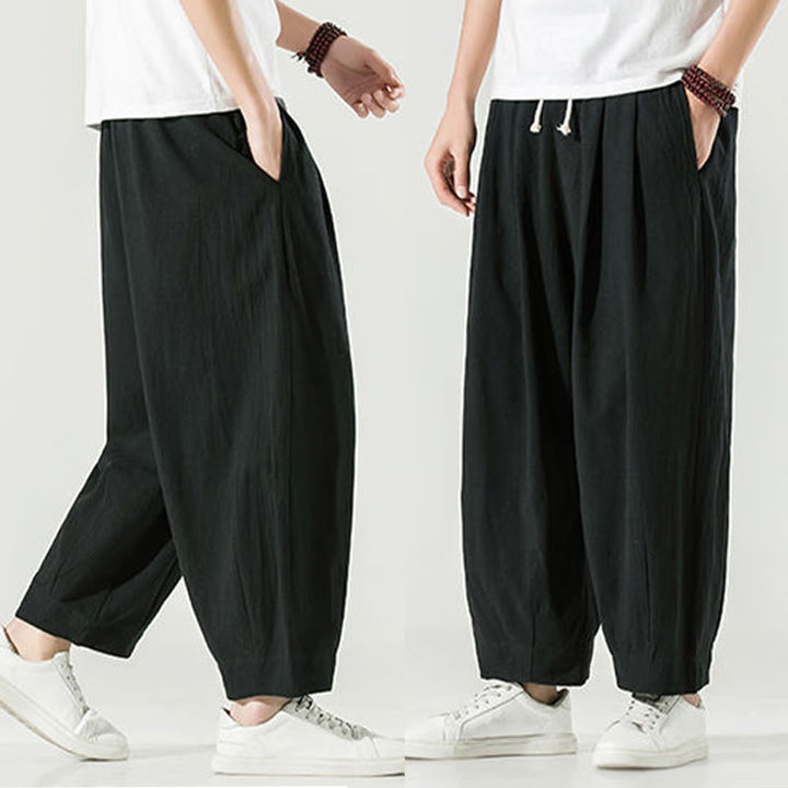 Pantalones harén hasta el tobillo para hombre con bolsillos y diseño de Buddha Stones en color liso - image 28
