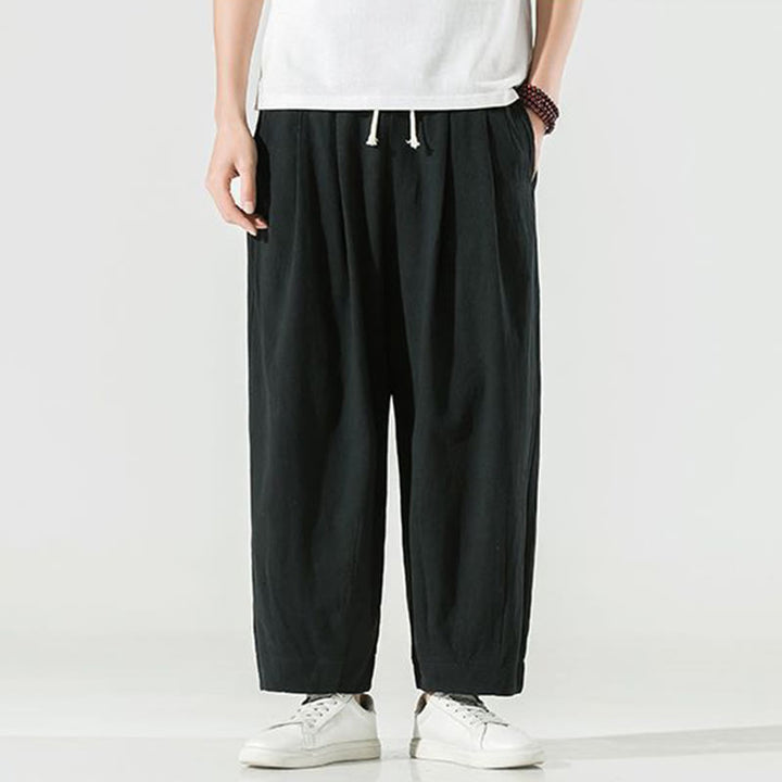 Pantalones harén hasta el tobillo para hombre con bolsillos y diseño de Buddha Stones en color liso - image 22