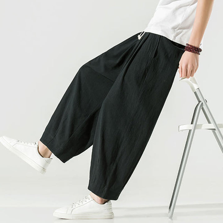 Pantalones harén hasta el tobillo para hombre con bolsillos y diseño de Buddha Stones en color liso - image 27