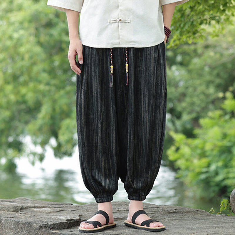 Pantalones harén con cordón y bolsillos para hombre, de verano, con rayas negras y Buddha Stones - image 1