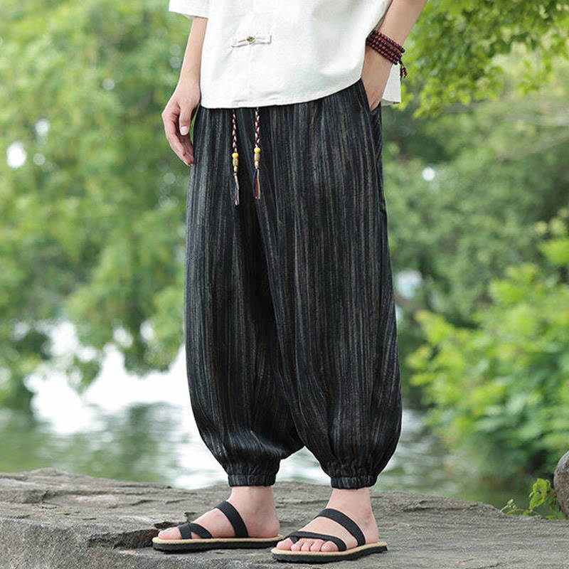 Pantalones harén con cordón y bolsillos para hombre, de verano, con rayas negras y Buddha Stones - image 6