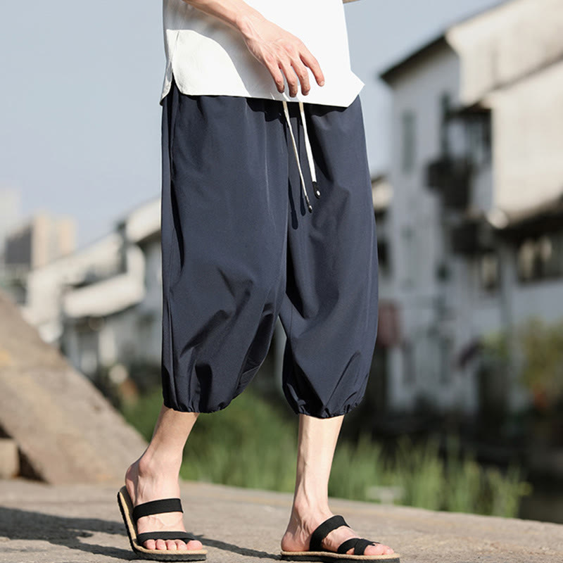 Pantalones capri cortos tipo harén con cordón ajustable y bolsillos para hombre de Buddha Stones - image 1