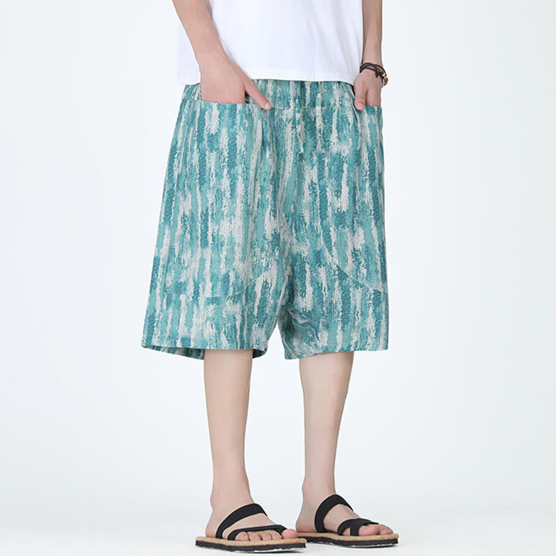 Pantalones capri de lino y algodón con rayas de verano Buddha Stones para hombre con bolsillos - image 2
