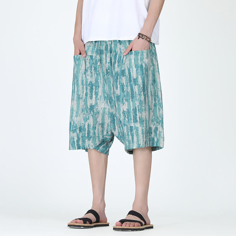 Pantalones capri de lino y algodón con rayas de verano Buddha Stones para hombre con bolsillos - image 3